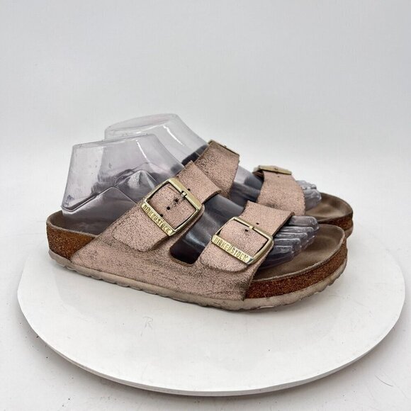 Birkenstock Arizona Women Size 7 Rose Gold Leather Slide Buckle Comfort Sandal - Picture 4 of 13